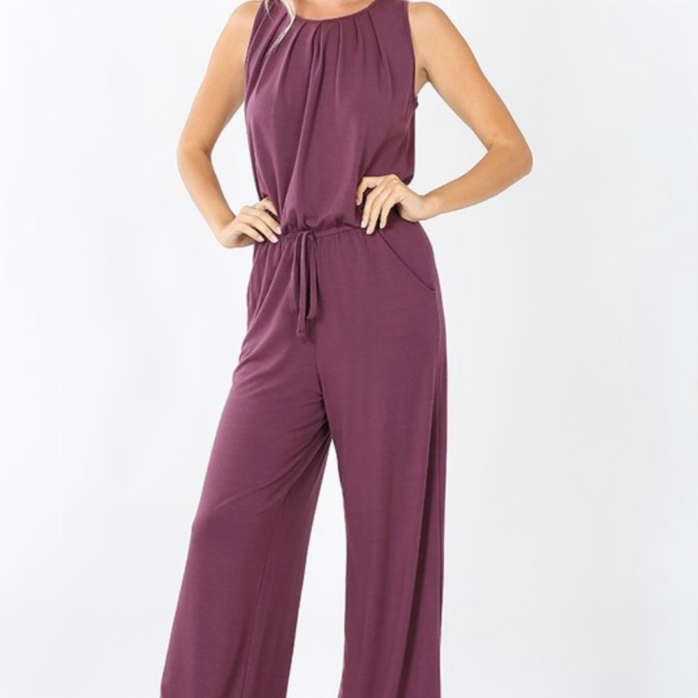 Purple Wide Leg Keyhole Back Sleeveless Jumpsuit